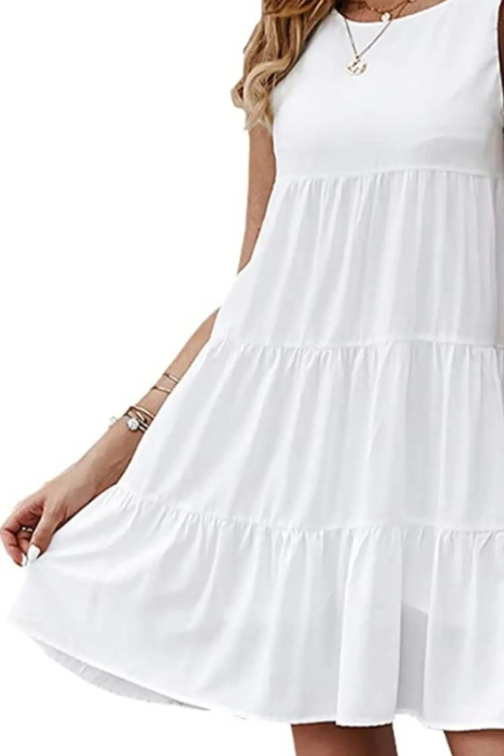 Ruffled Round Neck Cap Sleeve Mini Dress -BazaarBey - www.shopbazaarbey.com