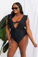  Swim Seashell Ruffle Sleeve One-Piece in Black Trendsi
