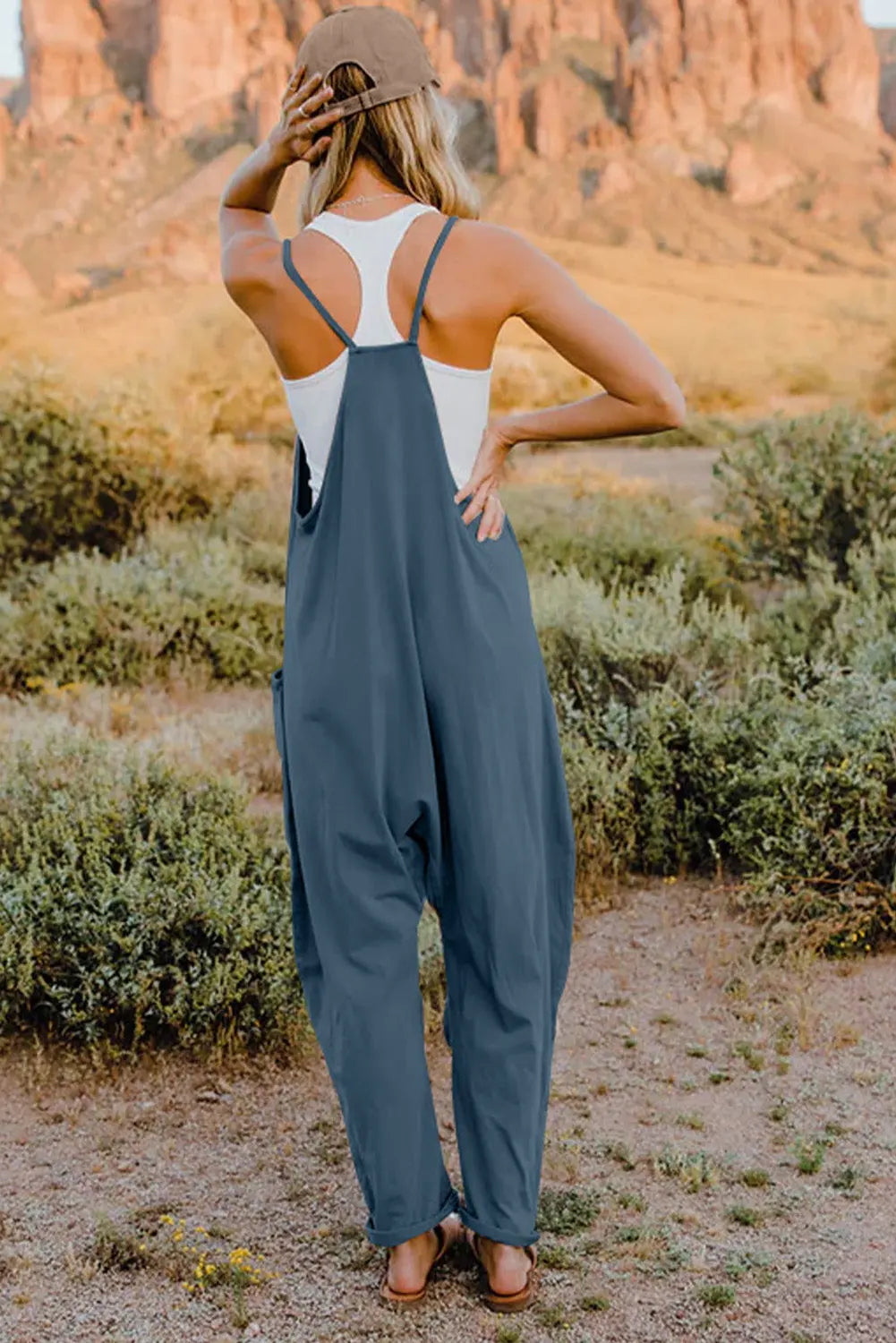   V-Neck Sleeveless Jumpsuit with Pockets Trendsi