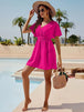 Smocked V-Neck Short Sleeve Dress -BazaarBey - www.shopbazaarbey.com