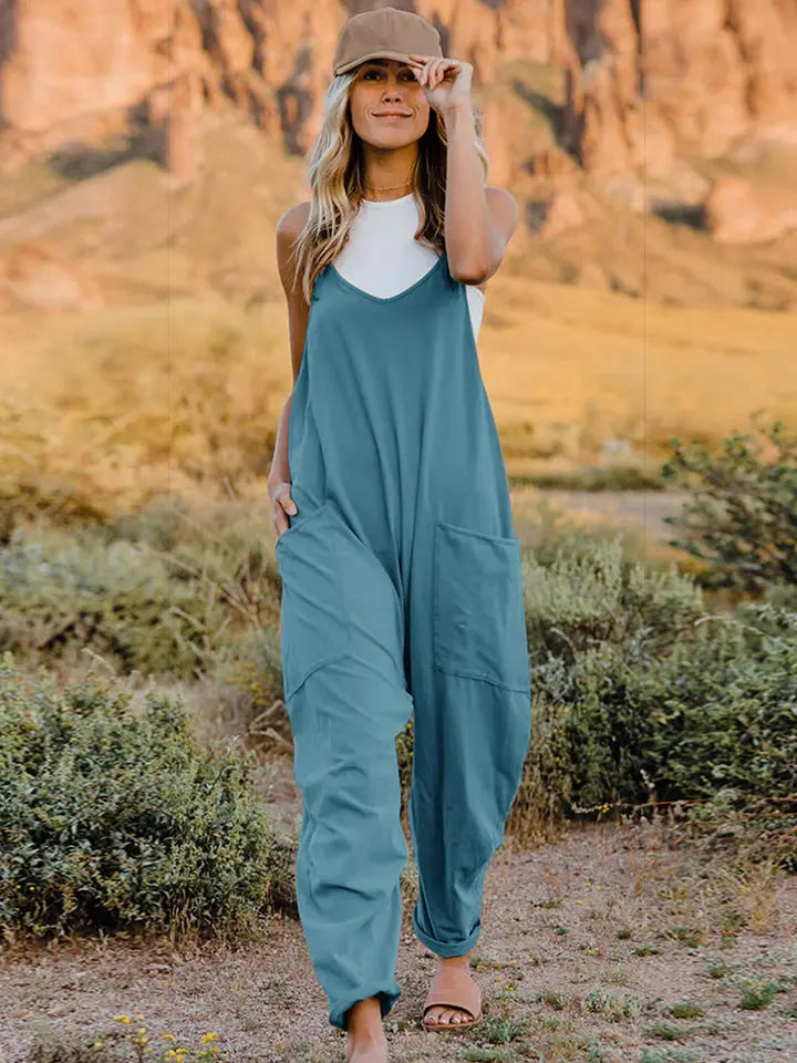   V-Neck Sleeveless Jumpsuit with Pockets Trendsi