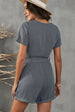V-Neck Short Sleeve Tie Belt Romper with Pockets Trendsi