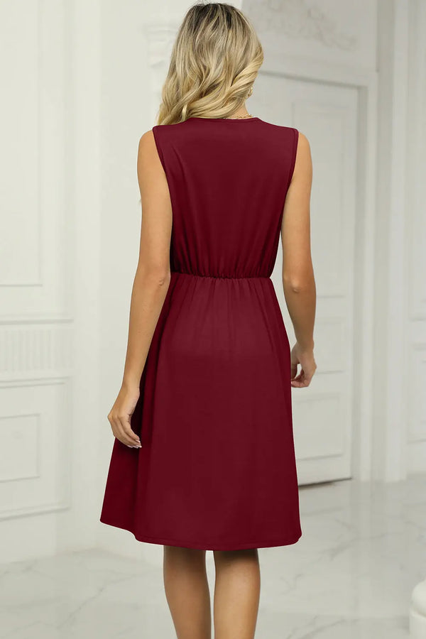 Pocketed V-Neck Wide Strap Dress -BazaarBey - www.shopbazaarbey.com