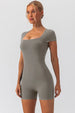 Square Neck Cap Sleeve Active Romper Trendsi