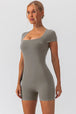 Square Neck Cap Sleeve Active Romper Trendsi