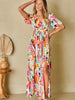 Slit Printed  Short Sleeve Maxi Dress -BazaarBey - www.shopbazaarbey.com