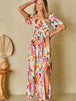Slit Printed  Short Sleeve Maxi Dress -BazaarBey - www.shopbazaarbey.com