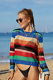 BazaarBey Rainbow Stripe  Long Sleeve Cover-Up 