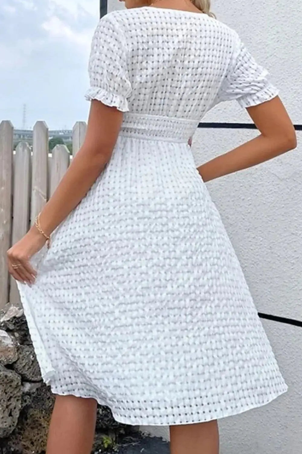 Textured  Short Sleeve Dress -BazaarBey - www.shopbazaarbey.com