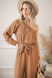 Texture Single Shoulder Tie-Waist Jumpsuit Trendsi