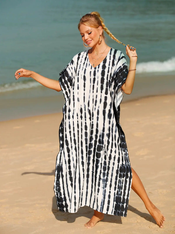 BazaarBey Tie-Dye V-Neck Half Sleeve Cover-Up 