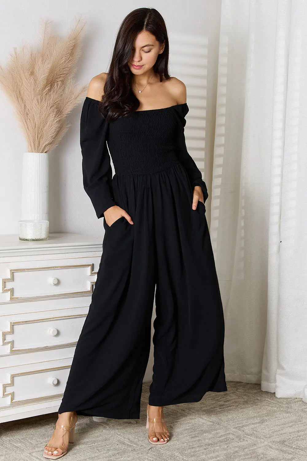  Square Neck Jumpsuit with Pockets Trendsi