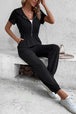 Zip-Up Short Sleeve Hooded Jumpsuit with Pockets Trendsi