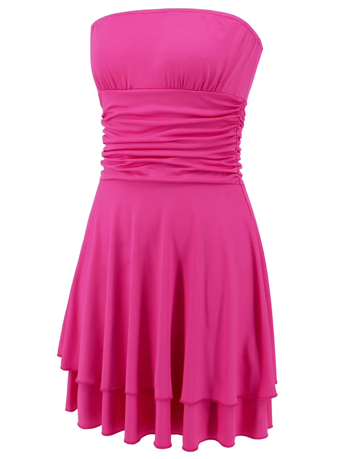 Ruched Layered Tube Mini Dress -BazaarBey - www.shopbazaarbey.com