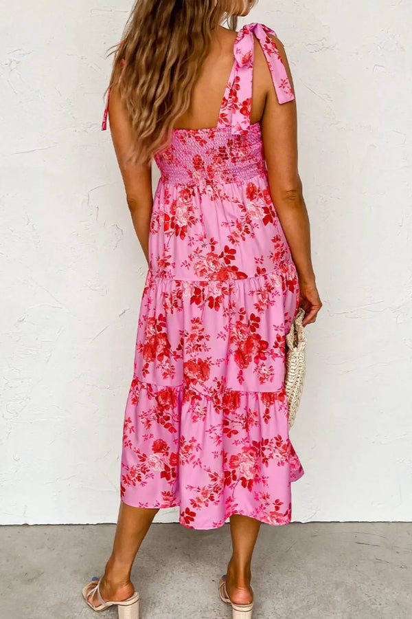 Tied Printed Sleeveless Tiered Dress -BazaarBey - www.shopbazaarbey.com