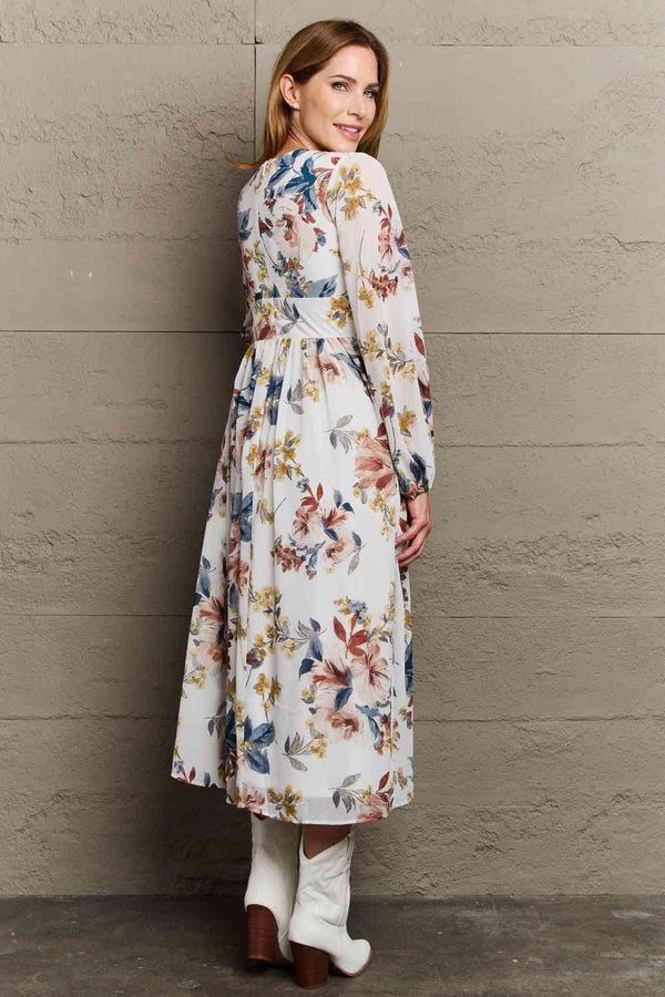  Good Day Chiffon Floral Midi Dress -BazaarBey - www.shopbazaarbey.com