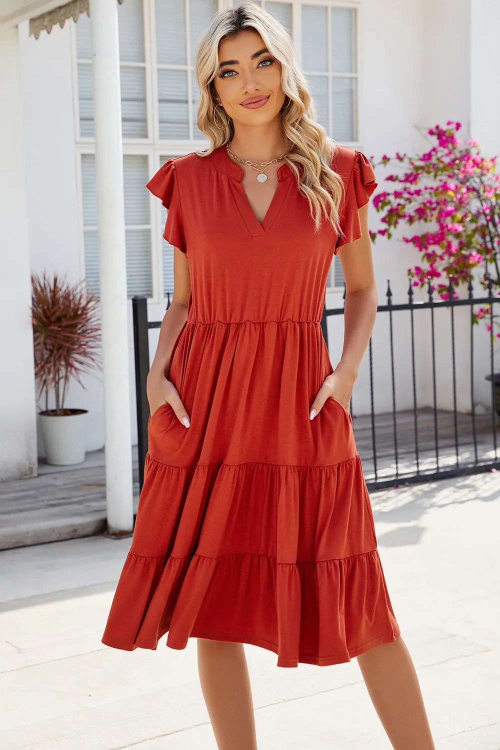 Ruched Notched Cap Sleeve Dress -BazaarBey - www.shopbazaarbey.com