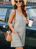 Waffle-Knit Half Button Sleeveless Romper with Pockets Trendsi