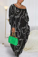 Printed Single Shoulder Lantern Sleeve Maxi Dress -BazaarBey - www.shopbazaarbey.com