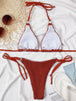 Textured Halter Neck Tie Side Bikini Set Trendsi