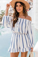 BazaarBey Striped Off Shoulder Smocked Romper 