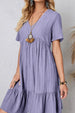 Full Size Ruched V-Neck Short Sleeve Dress -BazaarBey - www.shopbazaarbey.com