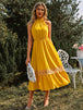  Neck Spliced Lace Midi Dress -BazaarBey - www.shopbazaarbey.com