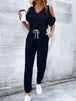 V-Neck Cold-Shoulder Jumpsuit with Pockets Trendsi