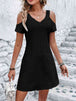  V-Neck Cold-Shoulder Dress -BazaarBey - www.shopbazaarbey.com