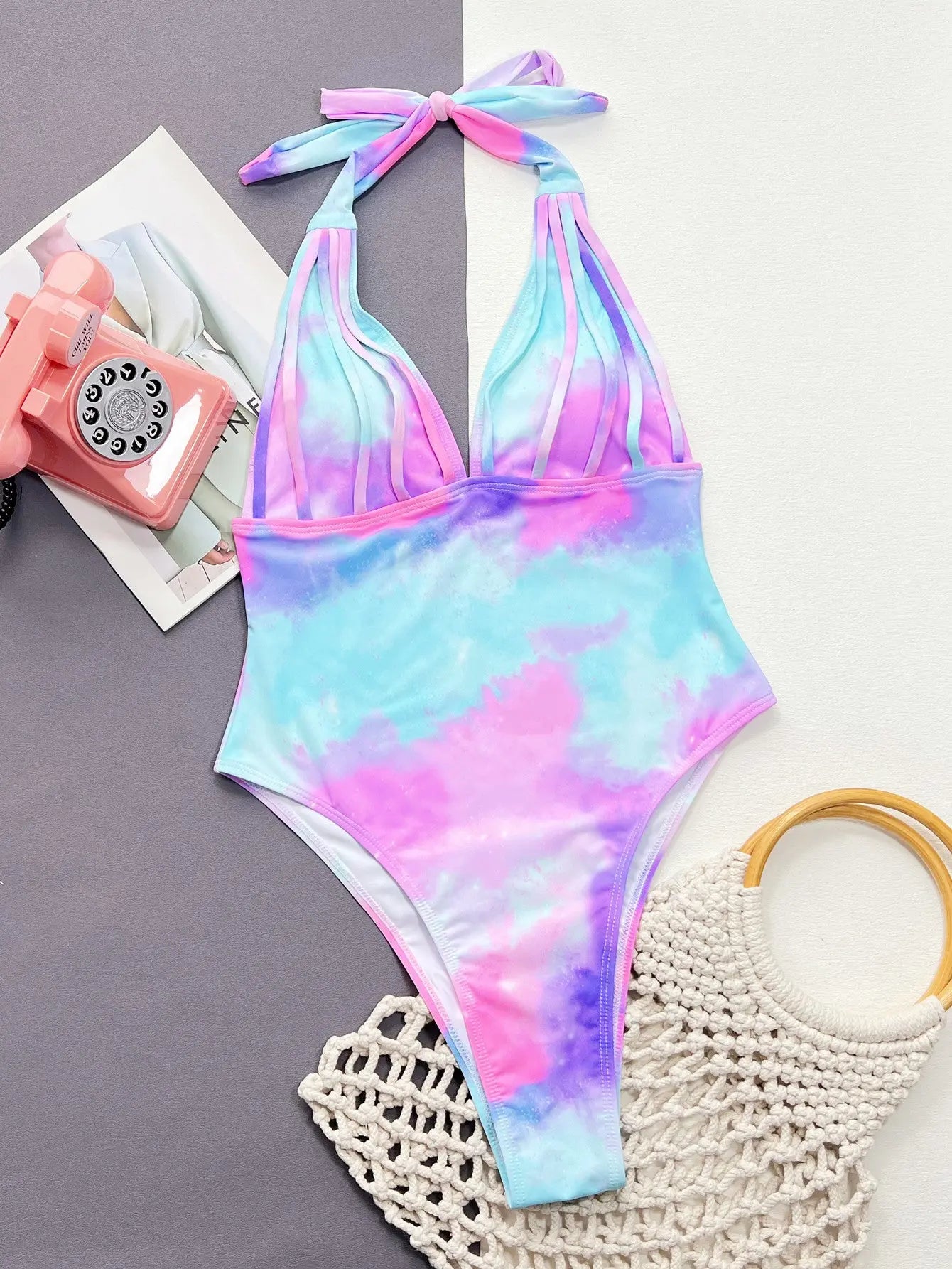 Tie-Dye Halter Neck One-Piece Swimsuit Trendsi