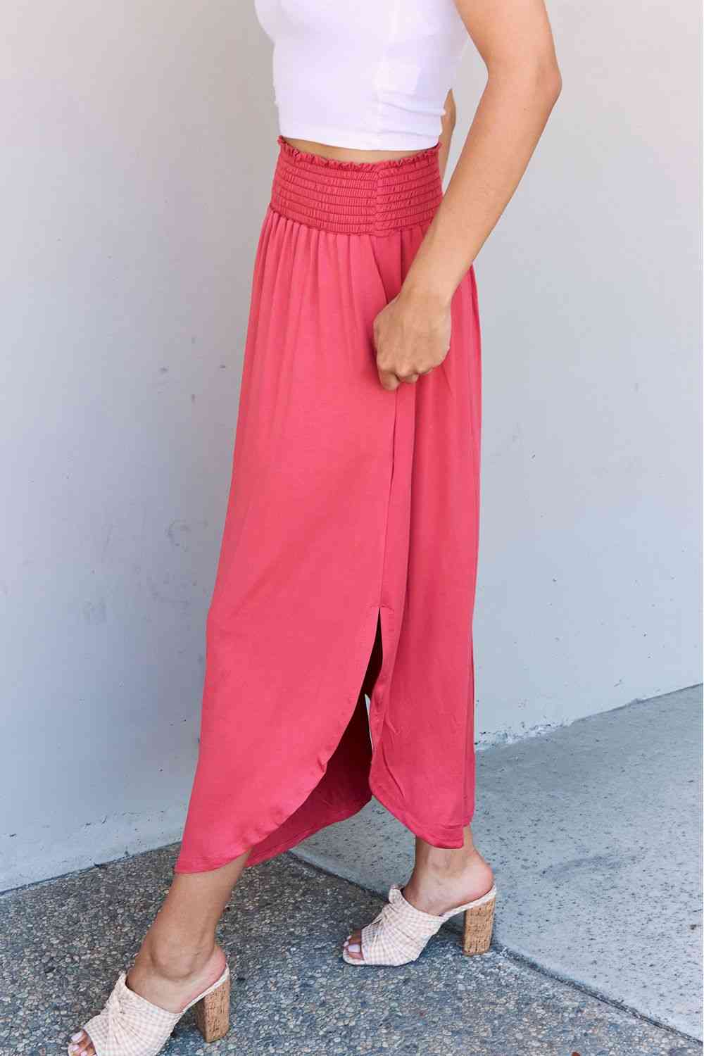  Comfort Princess Full Size High Waist Scoop Hem Maxi Skirt in Hot Pink 