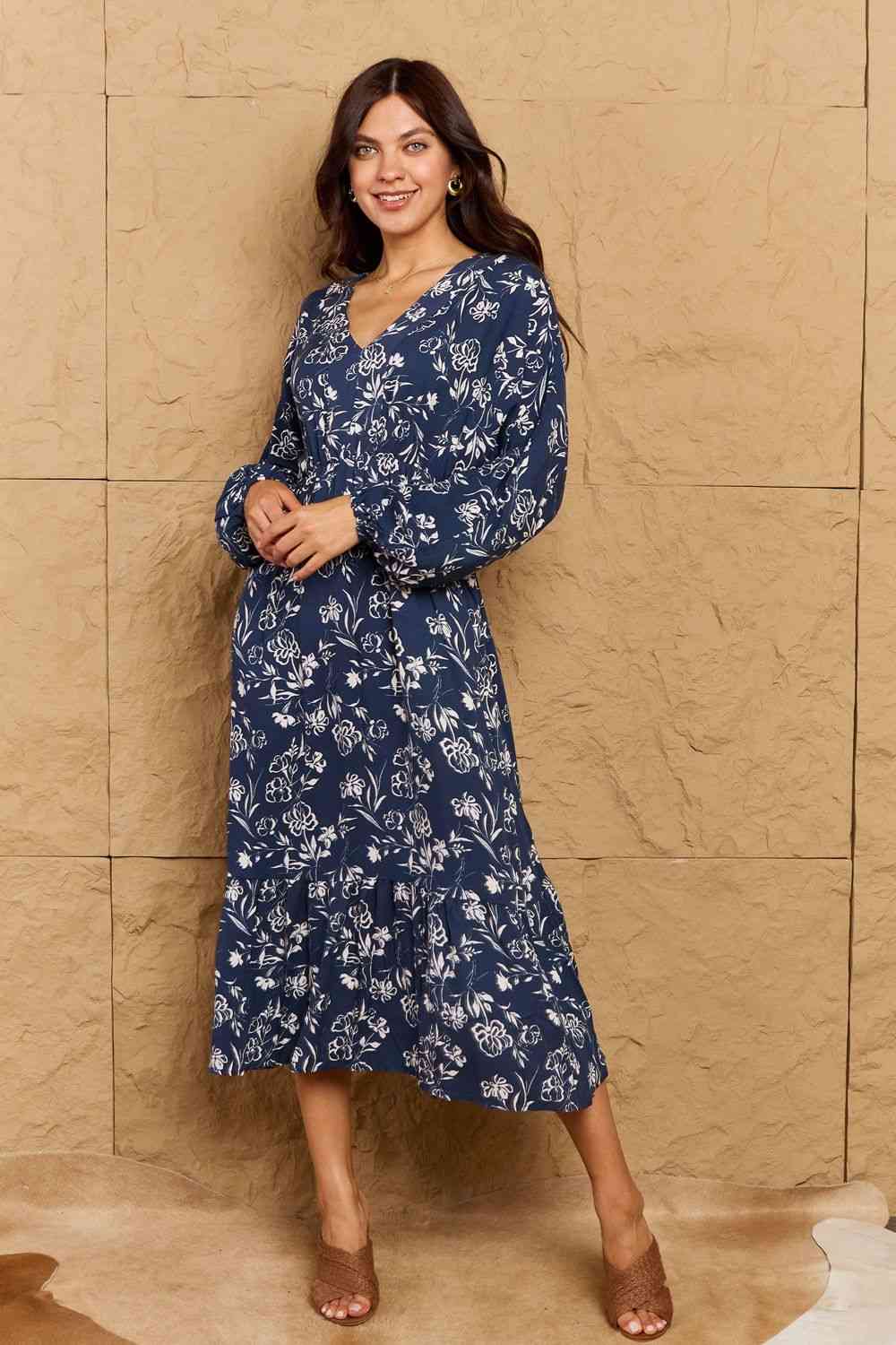  Night Out Full Size Balloon Sleeve Floral Midi Dress -BazaarBey - www.shopbazaarbey.com