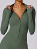 Zip Up Mock Neck Long Sleeve Jumpsuit Trendsi