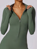 Zip Up Mock Neck Long Sleeve Jumpsuit Trendsi