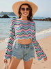 Striped Boat Neck Long Sleeve Cover Up Trendsi