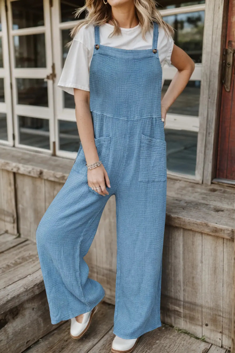  Wide Leg Front Pocket Jumpsuit Trendsi