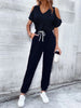 V-Neck Cold-Shoulder Jumpsuit with Pockets Trendsi