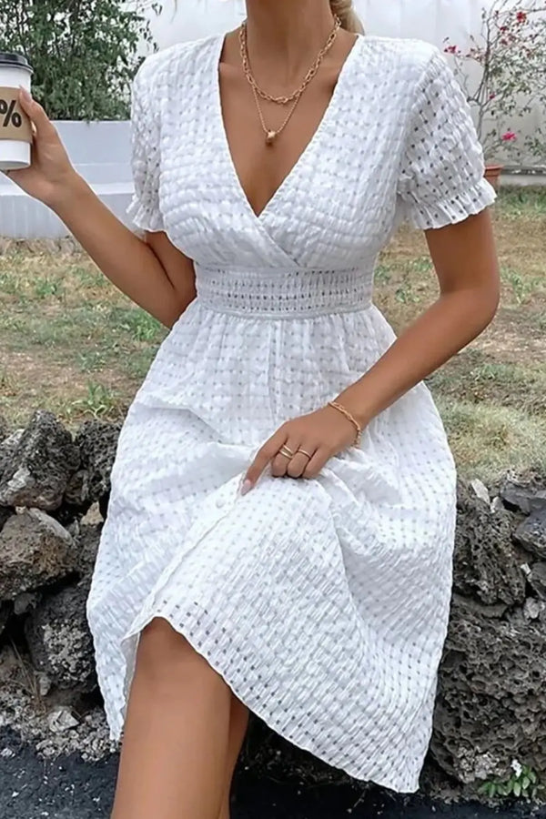 Textured  Short Sleeve Dress -BazaarBey - www.shopbazaarbey.com