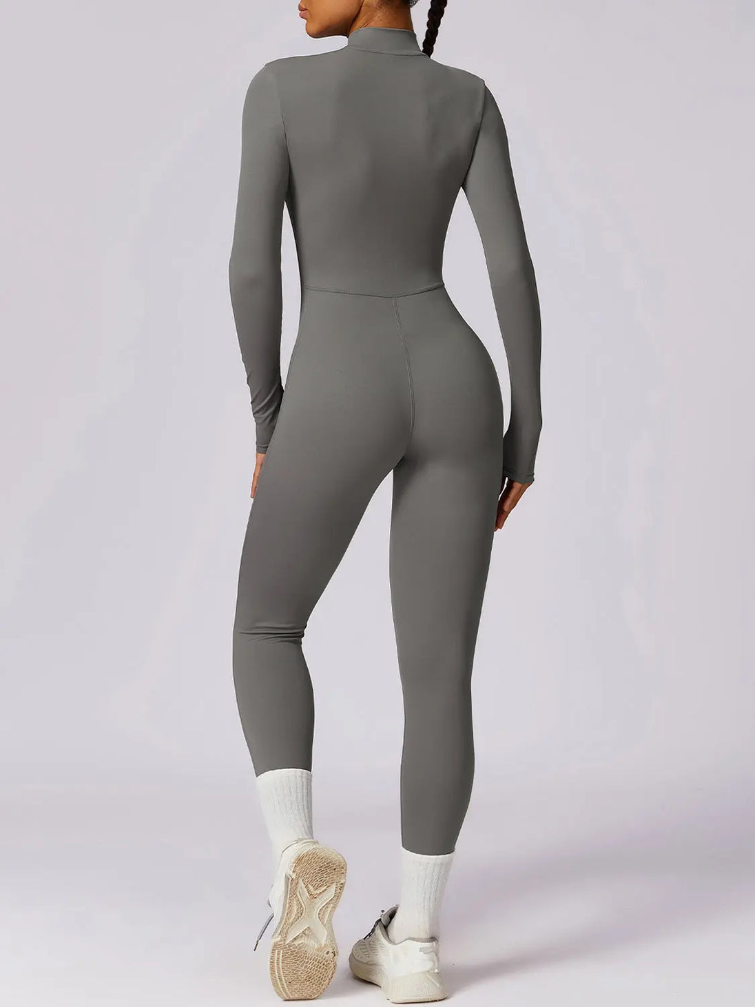 Zip Up Mock Neck Long Sleeve Jumpsuit Trendsi