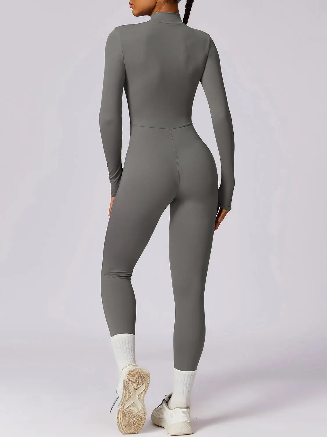 Zip Up Mock Neck Long Sleeve Jumpsuit Trendsi