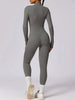 Zip Up Mock Neck Long Sleeve Jumpsuit Trendsi