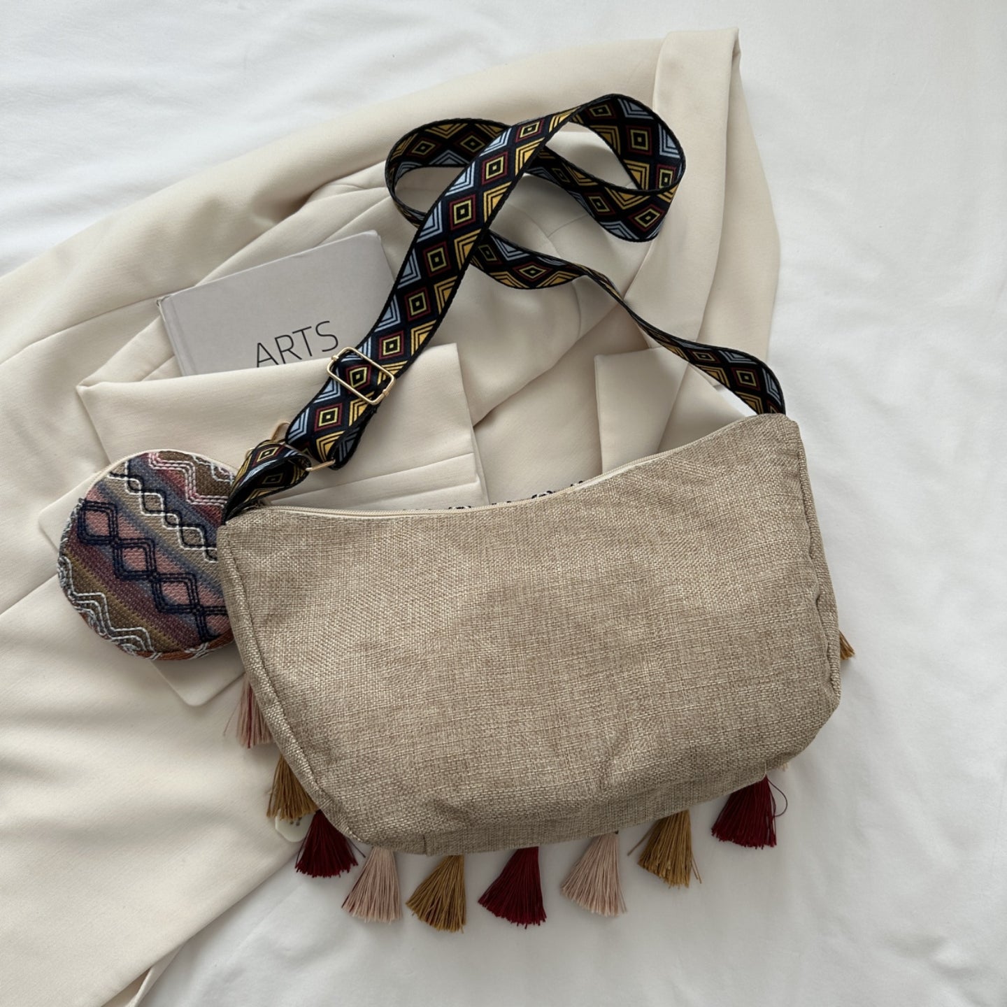 Printed Tassel Detail Crossbody Bag with Small Purse Trendsi