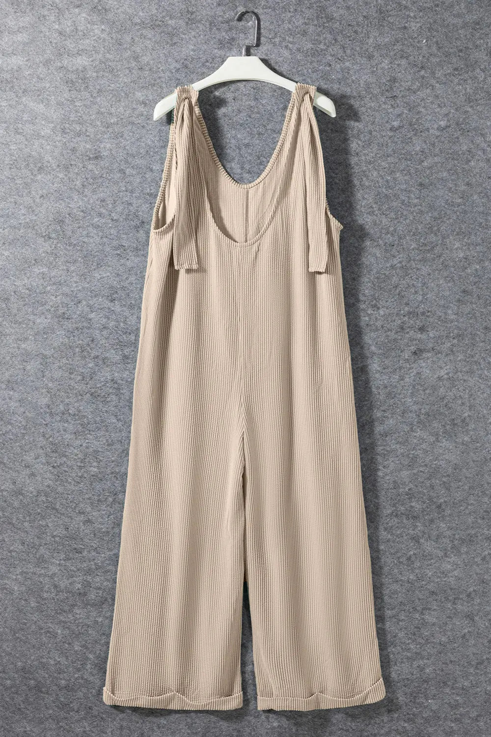 Ribbed V-Neck Wide Leg Jumpsuit with Pockets Trendsi