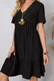 Full Size Ruched V-Neck Short Sleeve Dress -BazaarBey - www.shopbazaarbey.com