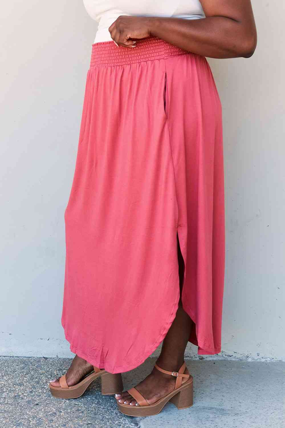  Comfort Princess Full Size High Waist Scoop Hem Maxi Skirt in Hot Pink 
