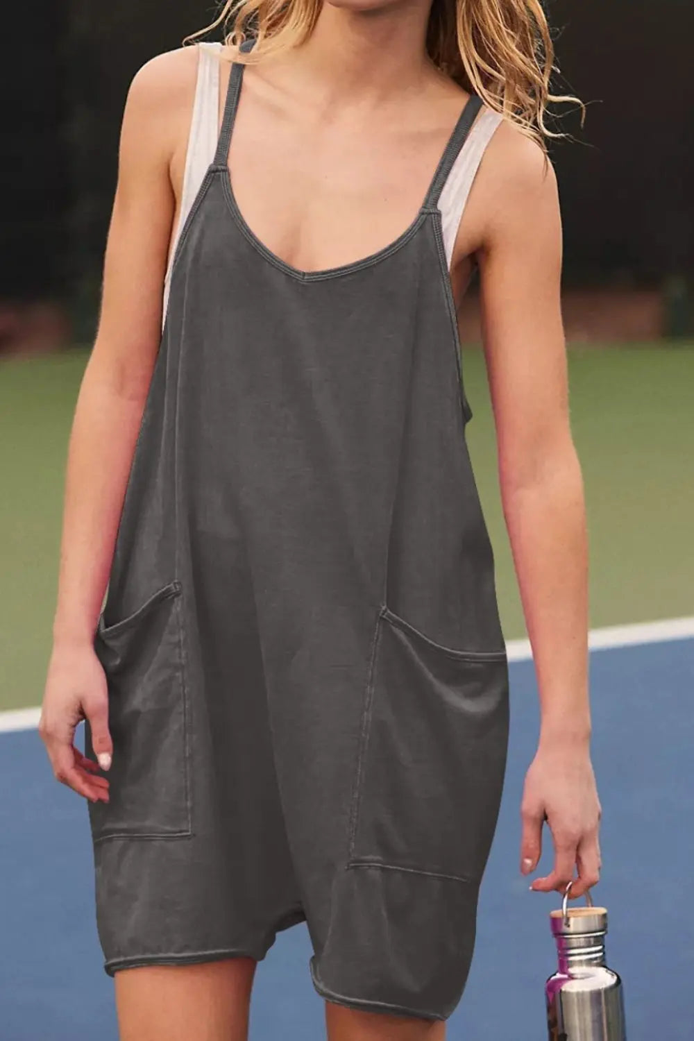 Pocketed Spaghetti Strap Romper Trendsi