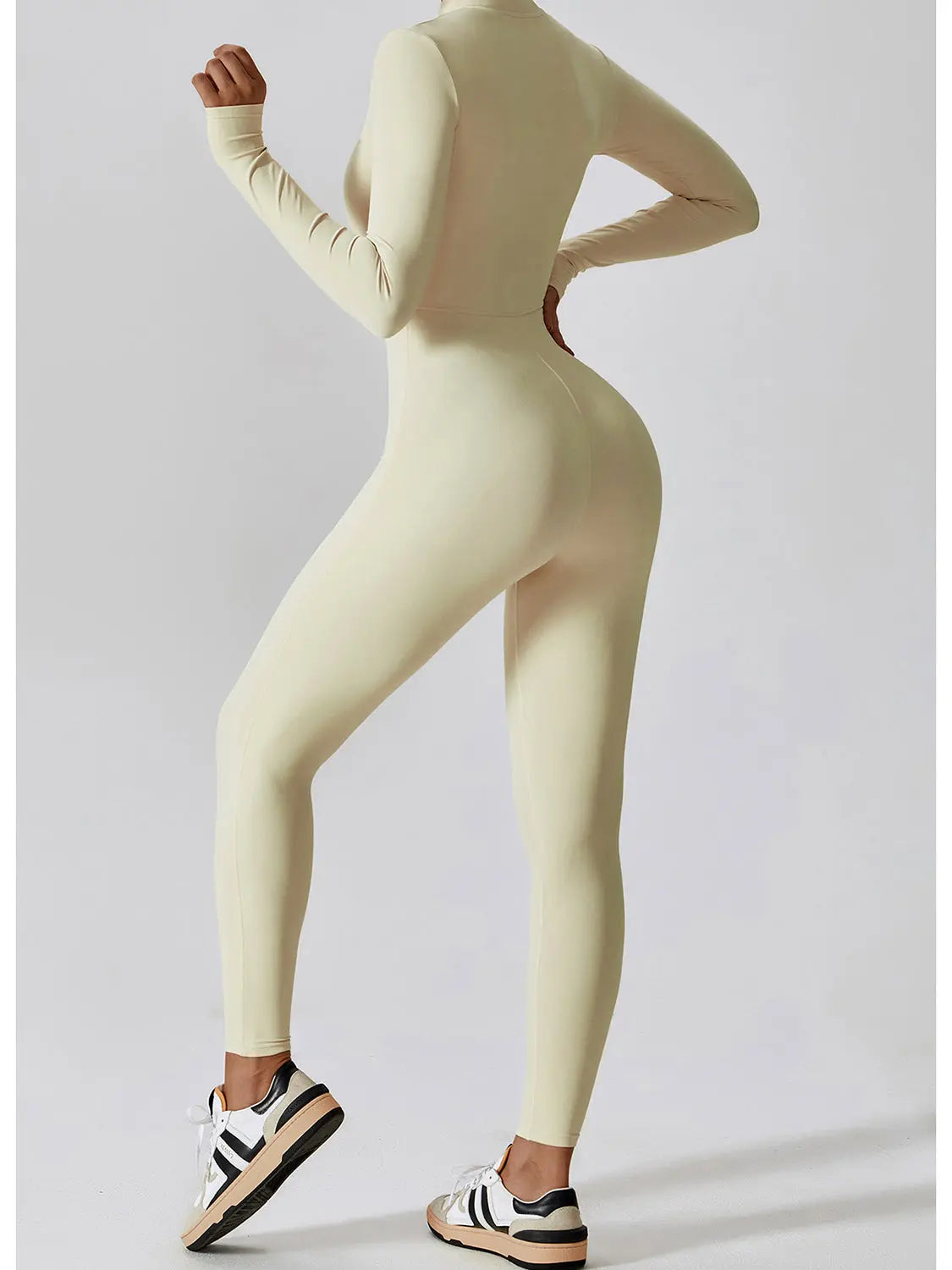 Zip Up Mock Neck Long Sleeve Jumpsuit Trendsi