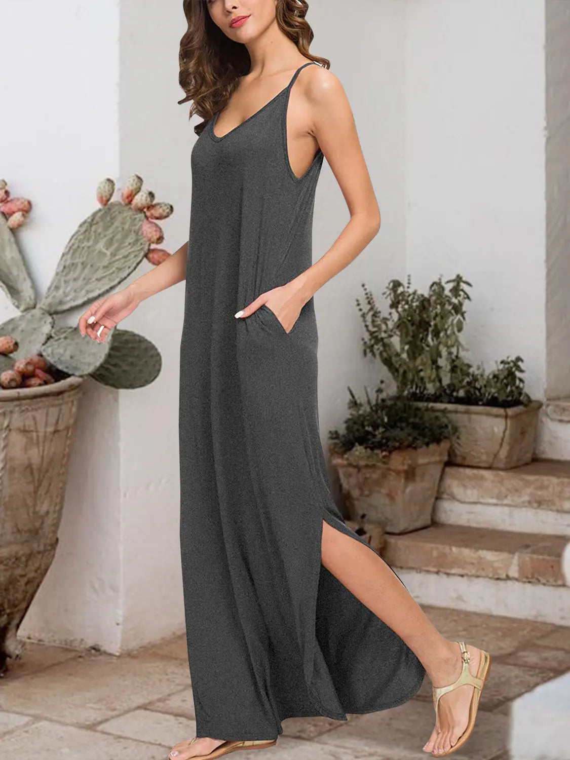 Slit Scoop Neck Sleeveless Dress -BazaarBey - www.shopbazaarbey.com