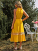  Neck Spliced Lace Midi Dress -BazaarBey - www.shopbazaarbey.com