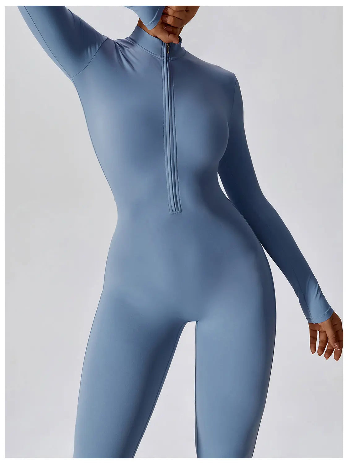 Zip Up Mock Neck Long Sleeve Jumpsuit Trendsi